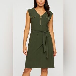 Emma & Michele Forest Green Midi Dress with Tie-Waist Belt Petite Small